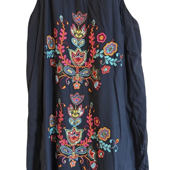 LulaSoul Navy Blue Embroidered Halter Dress Size Medium - Picture 4 of 10